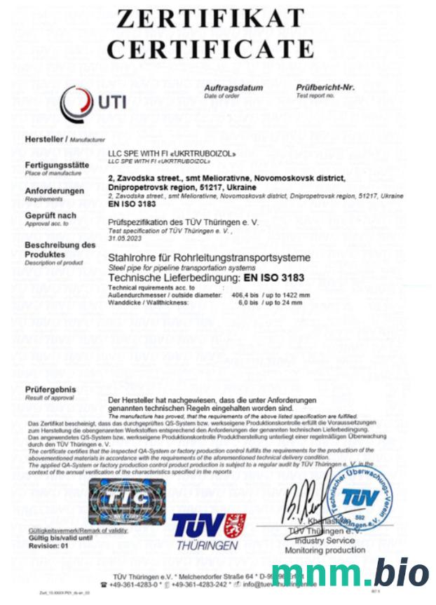 Niemcy UTI certyfikat rejestracji Word i PDF szablon